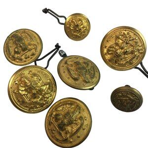 Waterbury Military Uniform Brass Buttons WWII Era Lot 7 Pieces Vintage u